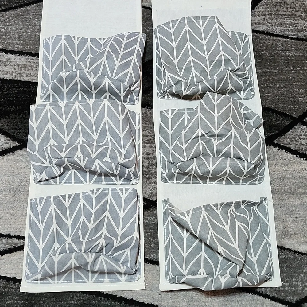 2- HOME GRAY CANVAS WATERPROOF WALL HANGING 3-POCKETS STORAGE ORGANIZER